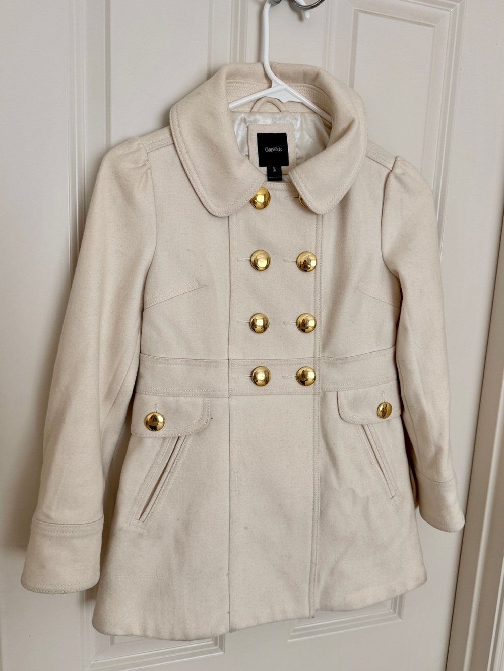 GAP Kids Cream Pea Coat - Neutral Wool-Blend Jacket